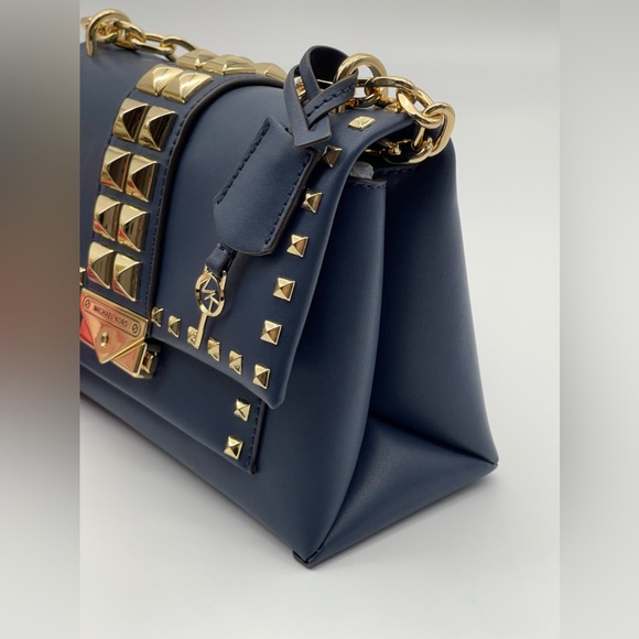 Michael Kors Navy Faux Leather Studs Satchel Shoulder Bag - Picture 10 of 16